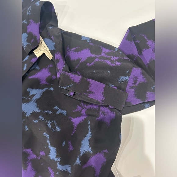Burberry Long Sleeve Blouse Top 100% Silk Small Collared Blue Purple - Picture 8 of 12
